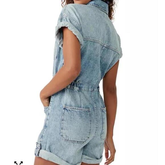 We The Free Denim Marci Cuffed Shortalls Size XL - Picture 3 of 9